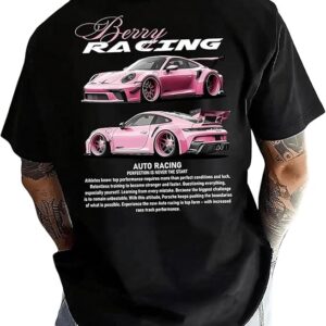 Men's Car Letter Graphic T Shirt Round Neck Short Sleeve Tee Streetwear Top